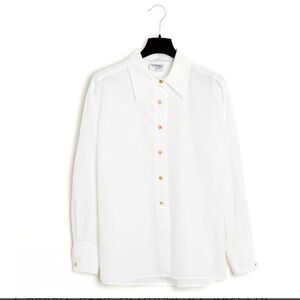 Chanel White Dress Shirt for with CHANEL Embroidery Sz S